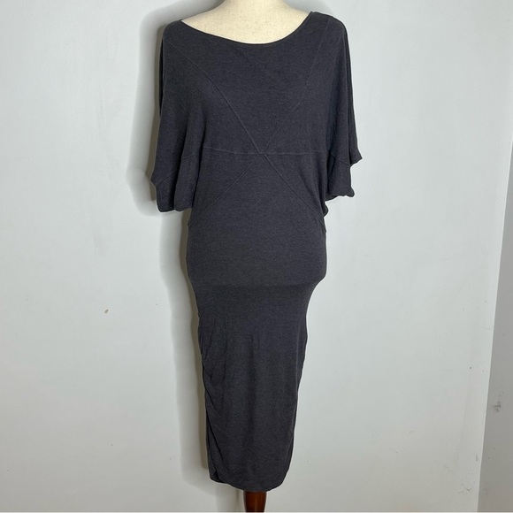 Bordeaux Dresses & Skirts - Bordeaux Size Small Dolman Bodycon Modal Stretch Ruched Midi Dress Ribbed Soft